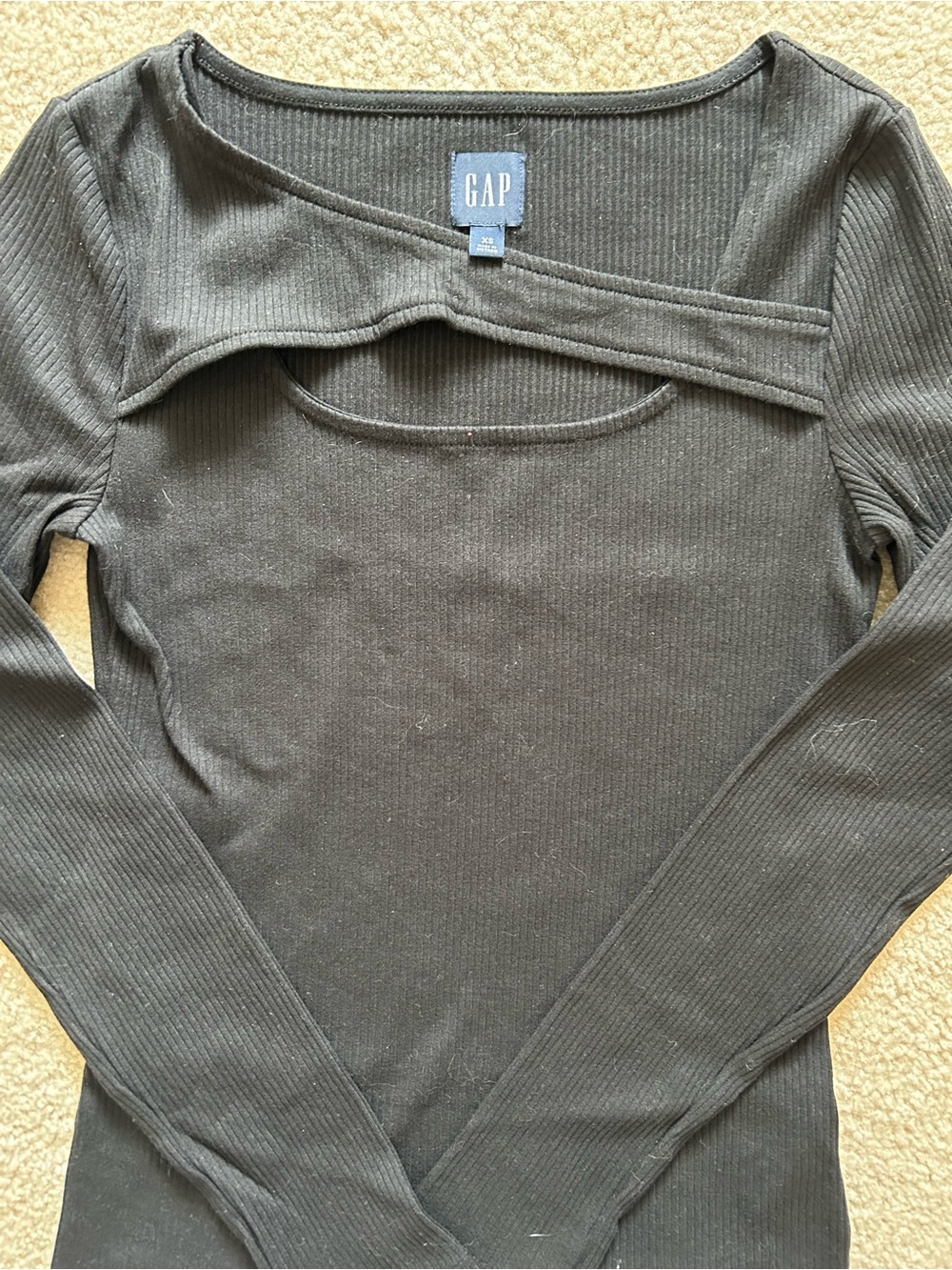 GAP Black Ribbed Long Sleeve Cutout Top